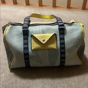 Striped Handbag with Yellow and Blue Accents